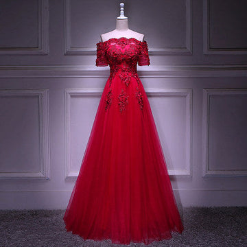 A line Red Long Prom Dresses HZ1023